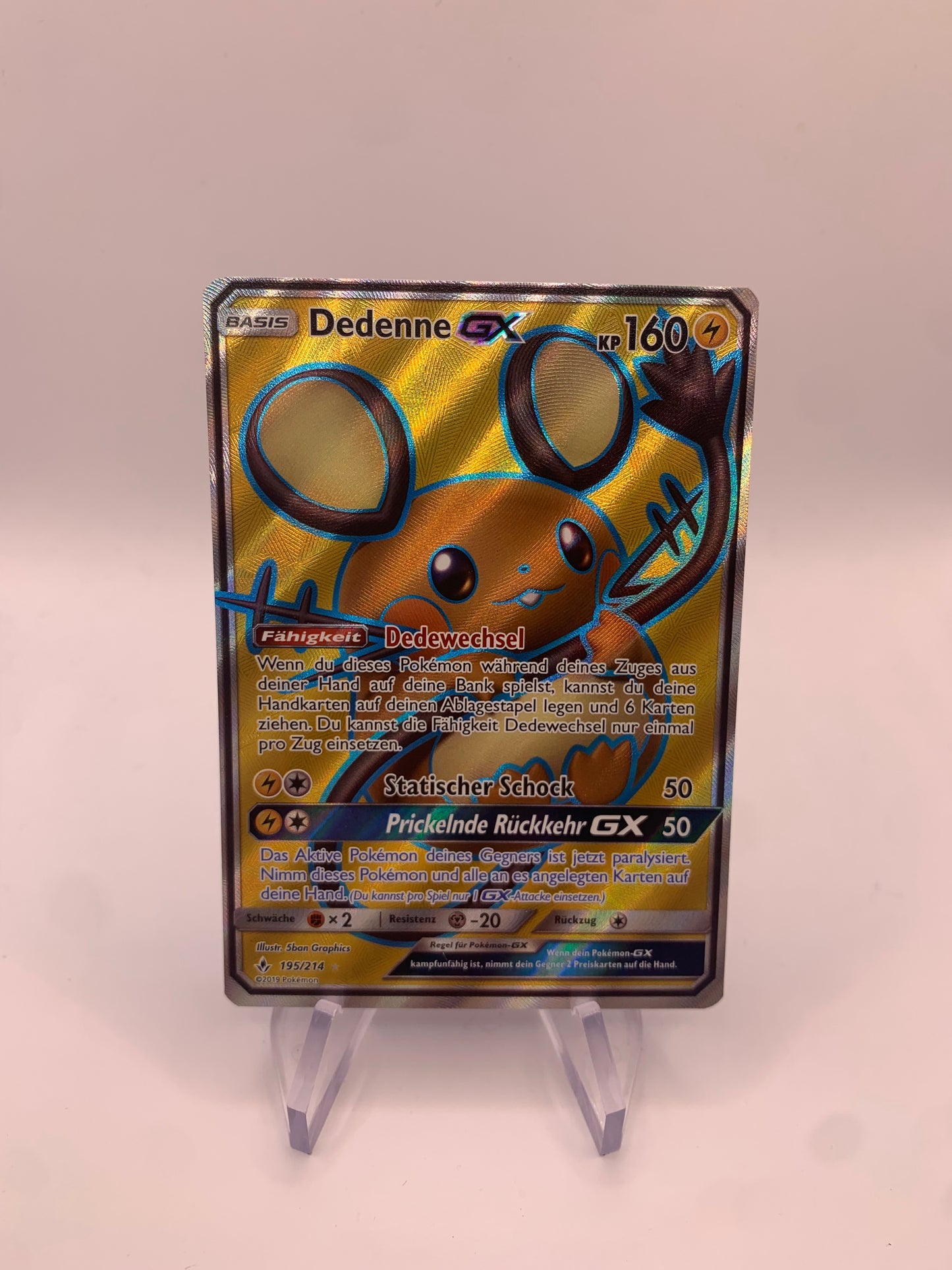 Pokemon Karte GX Fullart Dedenne 195/214 Deutsch