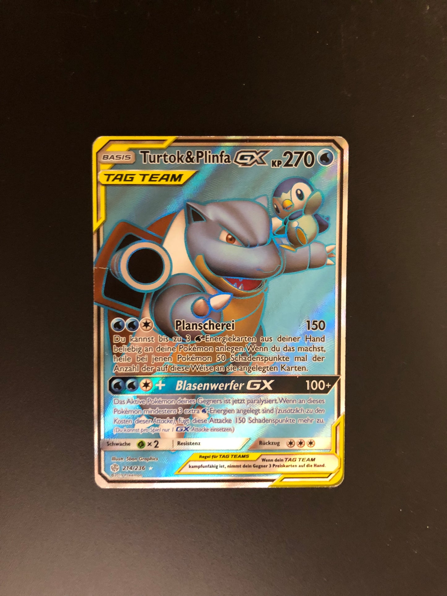Pokemon Karte GX Tag Team Turtok & Plinfa 214/236 Deutsch