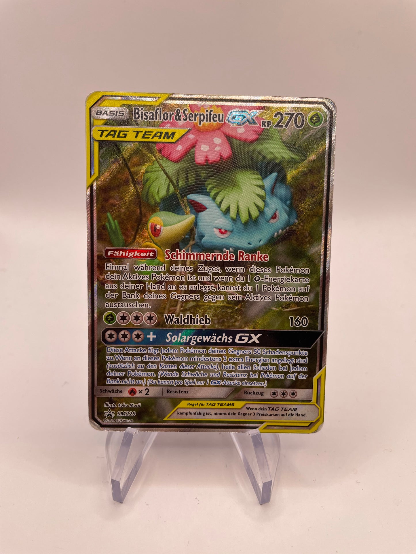 Pokemon Karte GX Tag Team Promo Bisaflor & Serpifeu SM229 Deutsch