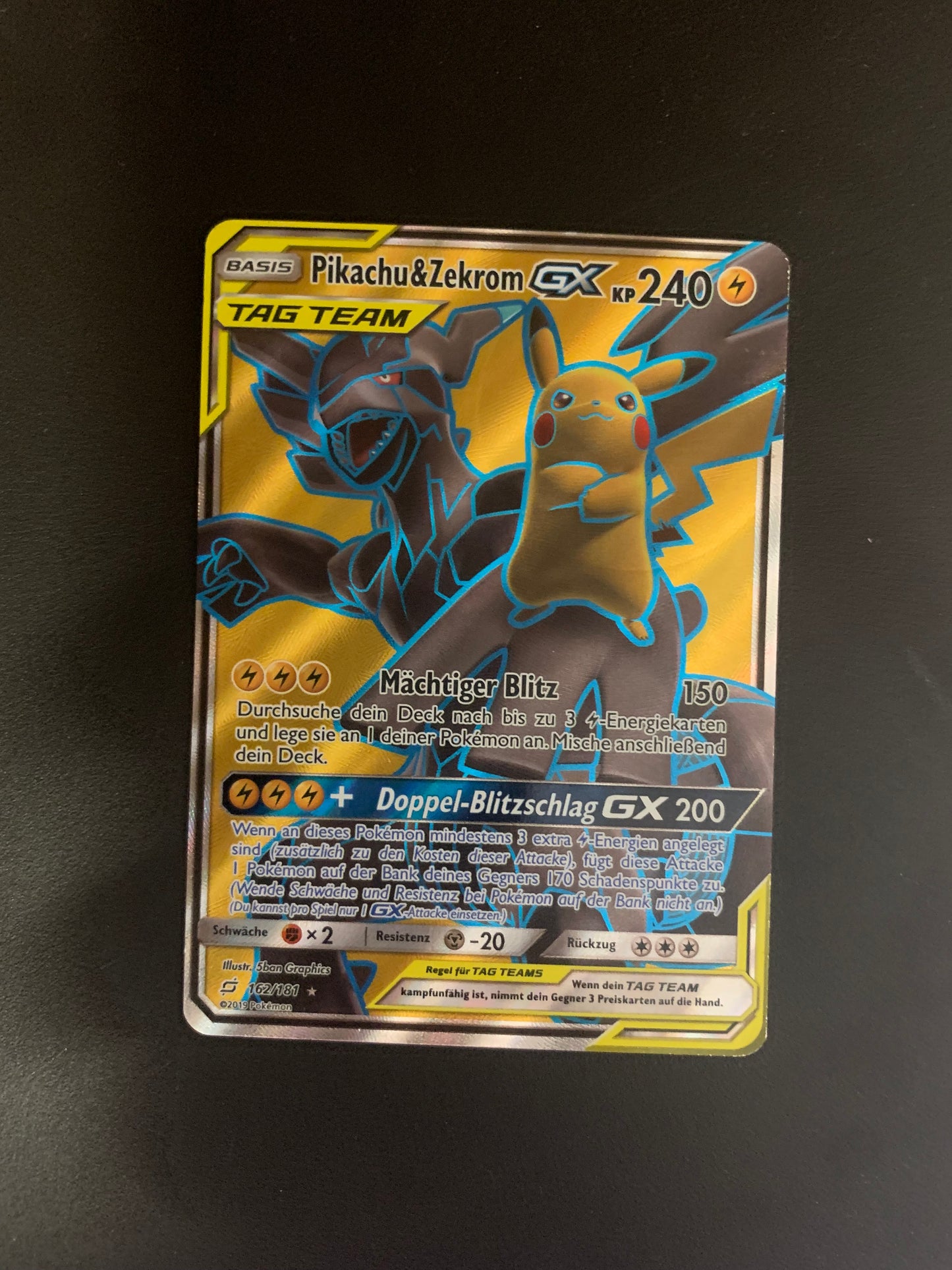 Pokemon Karte Tag Team Fullart Pikachu & Zekrom 162/181 Deutsch