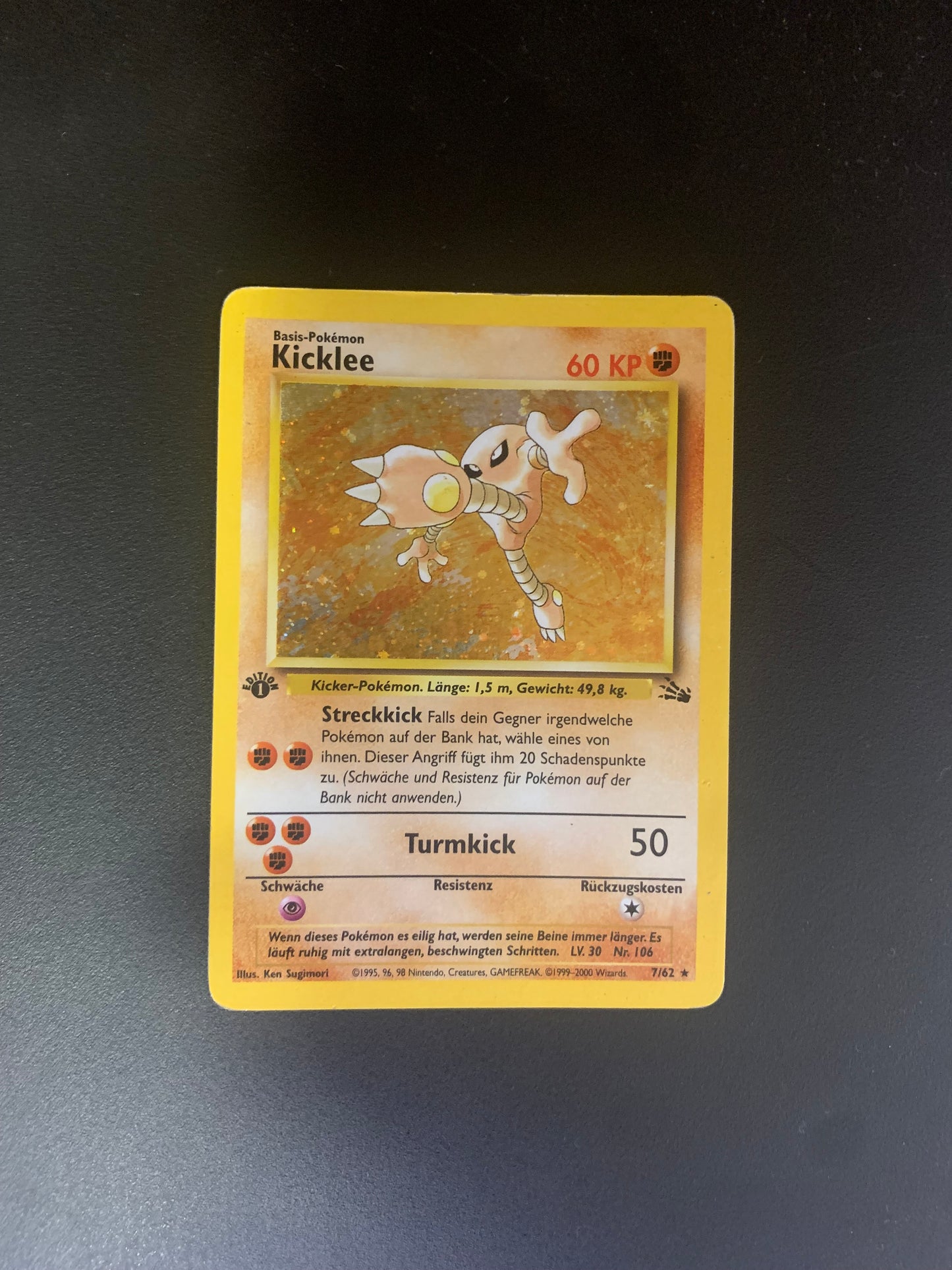 Pokemon Karte Holo 1st Edition Kicklee 7/62 Deutsch