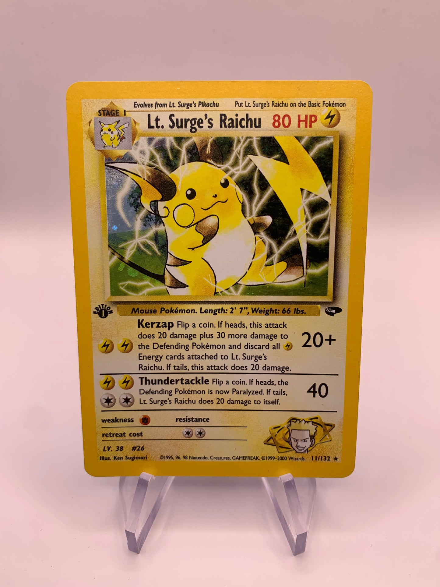 Pokemon Karte 1.Edition Holo Major Bob Raichu 11/132 Englisch