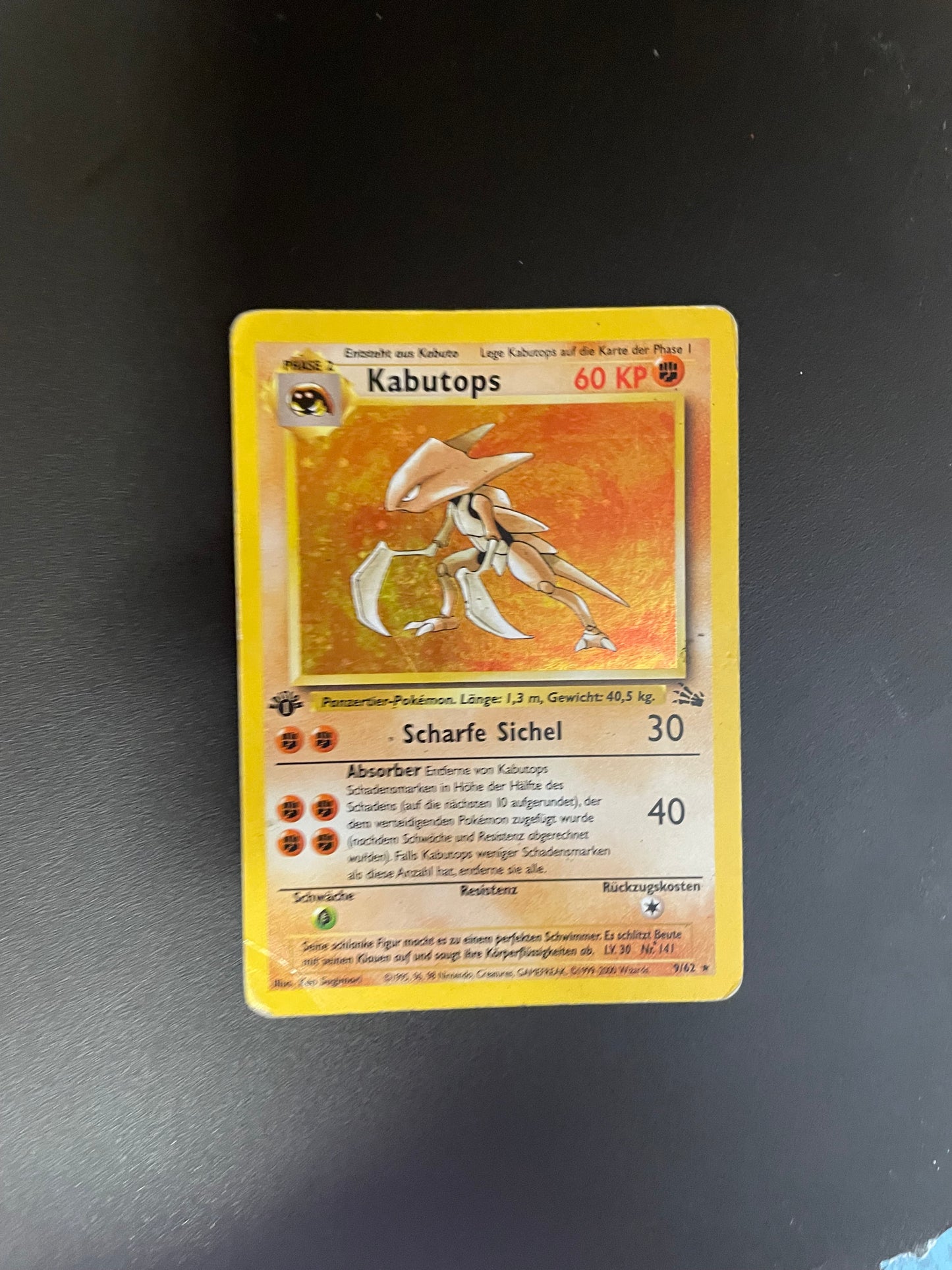 Pokemon Karte Holo 1.Edition Kabutops 9/62 Deutsch