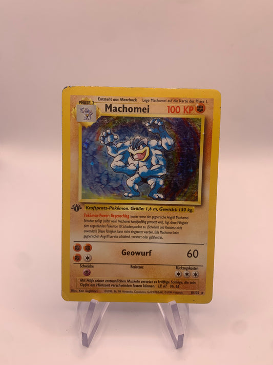 Pokemon Karte 1.Edition Holo Machomei 8/102 Deutsch