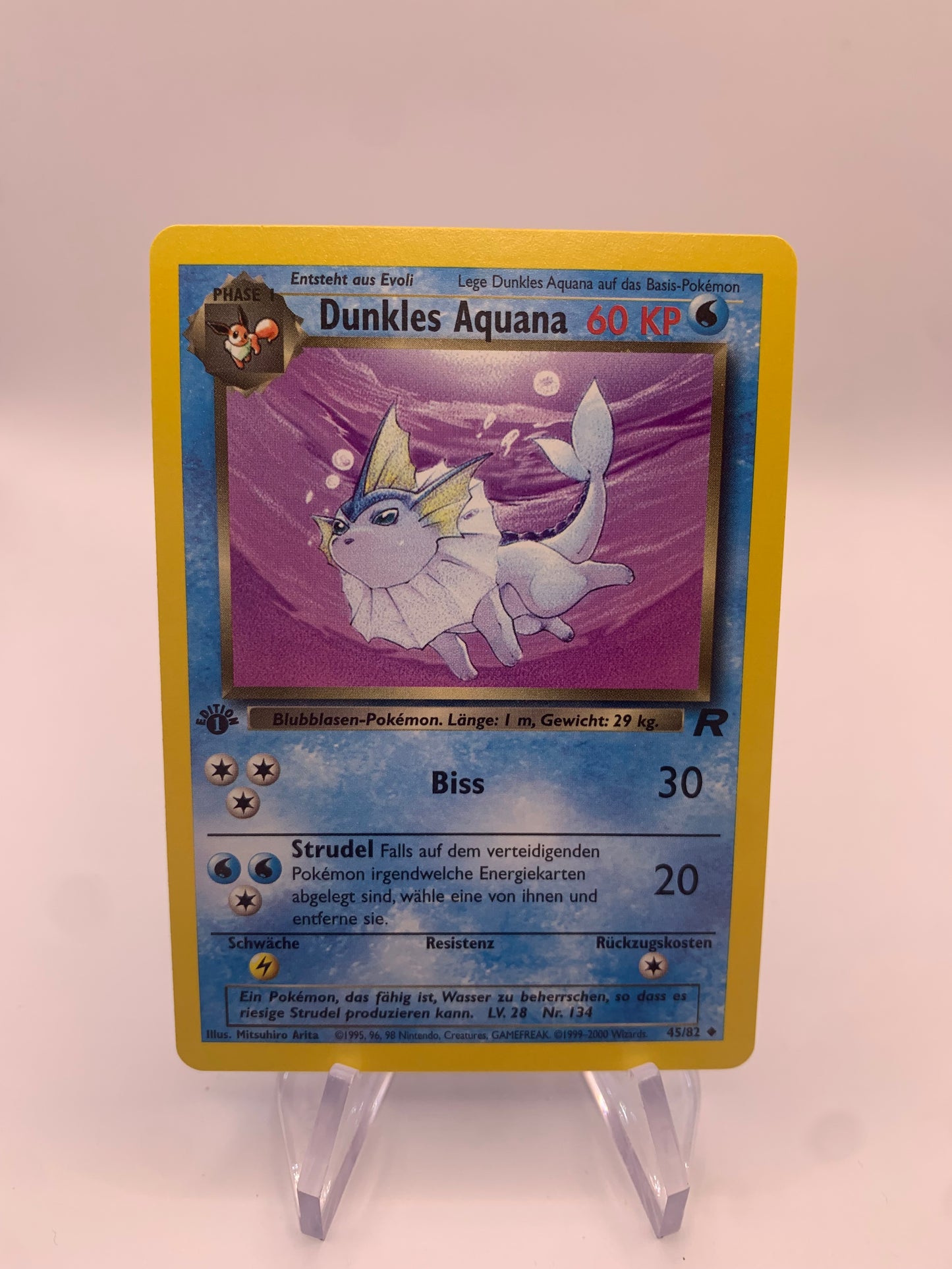 Pokemon Karte 1.Edition Dunkles Aquana 45/72 Deutsch