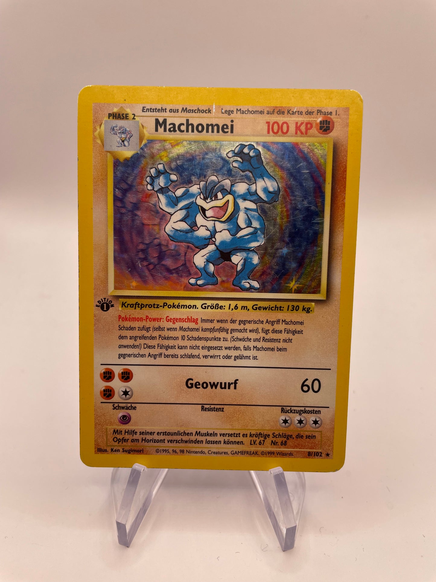 Pokemon Karte Holo 1.Edition Machomei 8/102 Deutsch