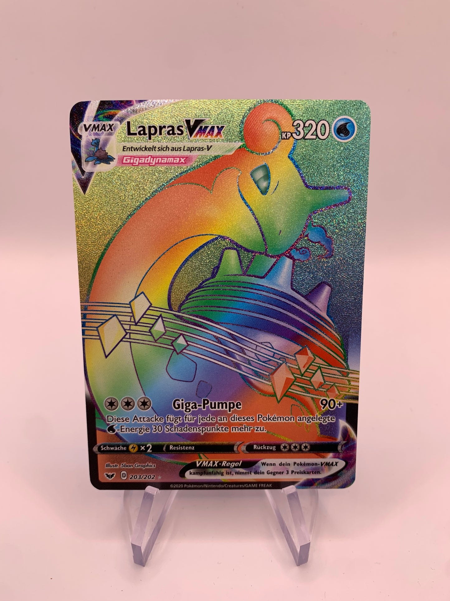 Pokemon Karte Vmax Rainbow Lapras 203/202 Deutsch