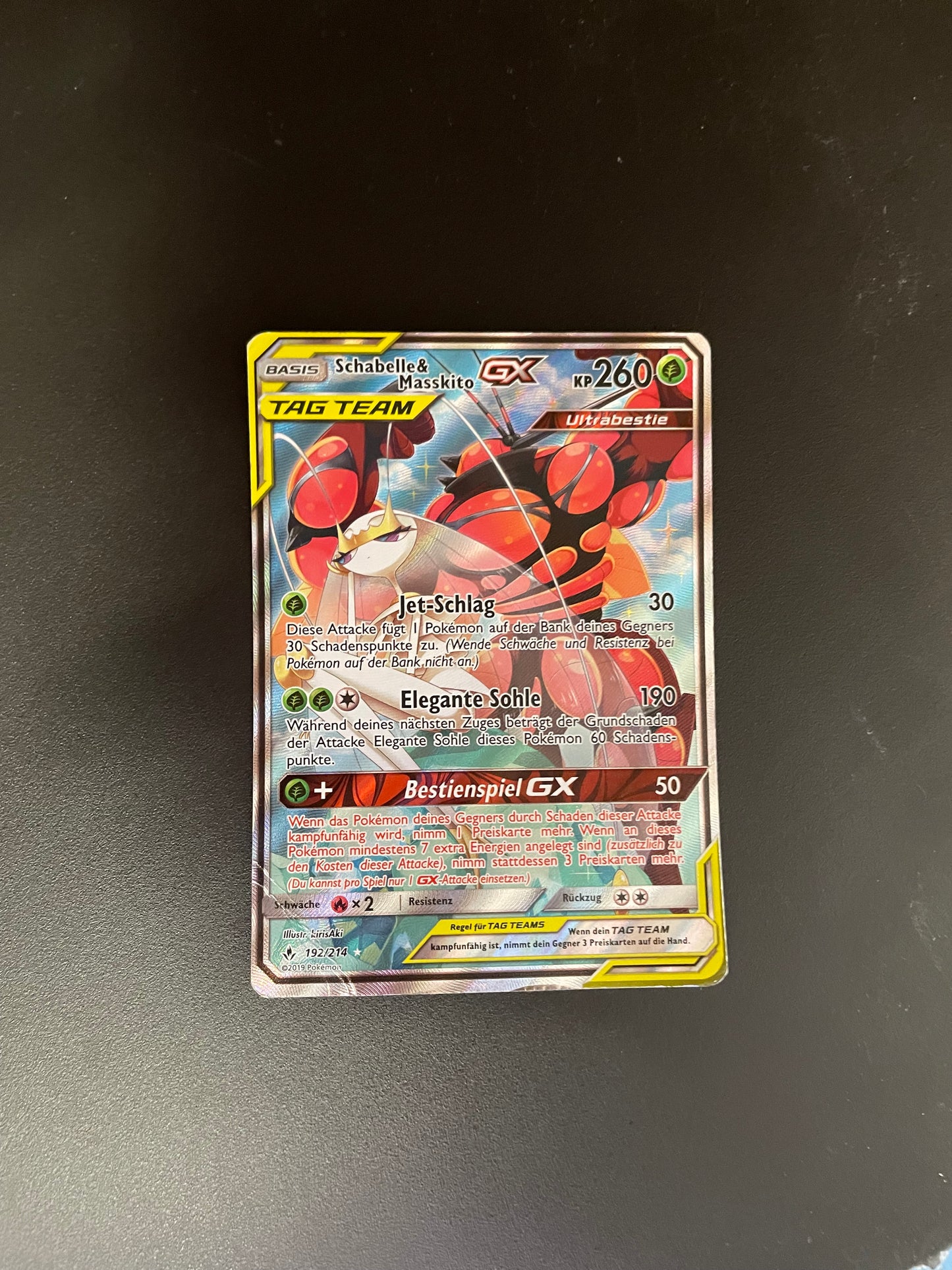 Pokemon Karte GX Tag Team Schabelle & Masskito 192/214 Deutsch