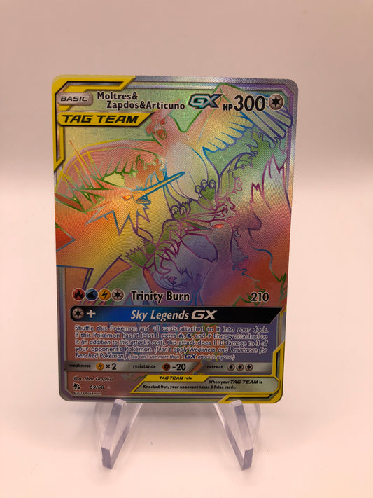 Pokemon Karte GX Rainbow Tag Team Moltres&Zapdos&Articuno 69/68 Englisch