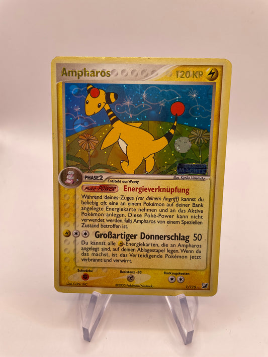 Pokemon Karte Holo Stamp Ampharos 1/115 Deutsch