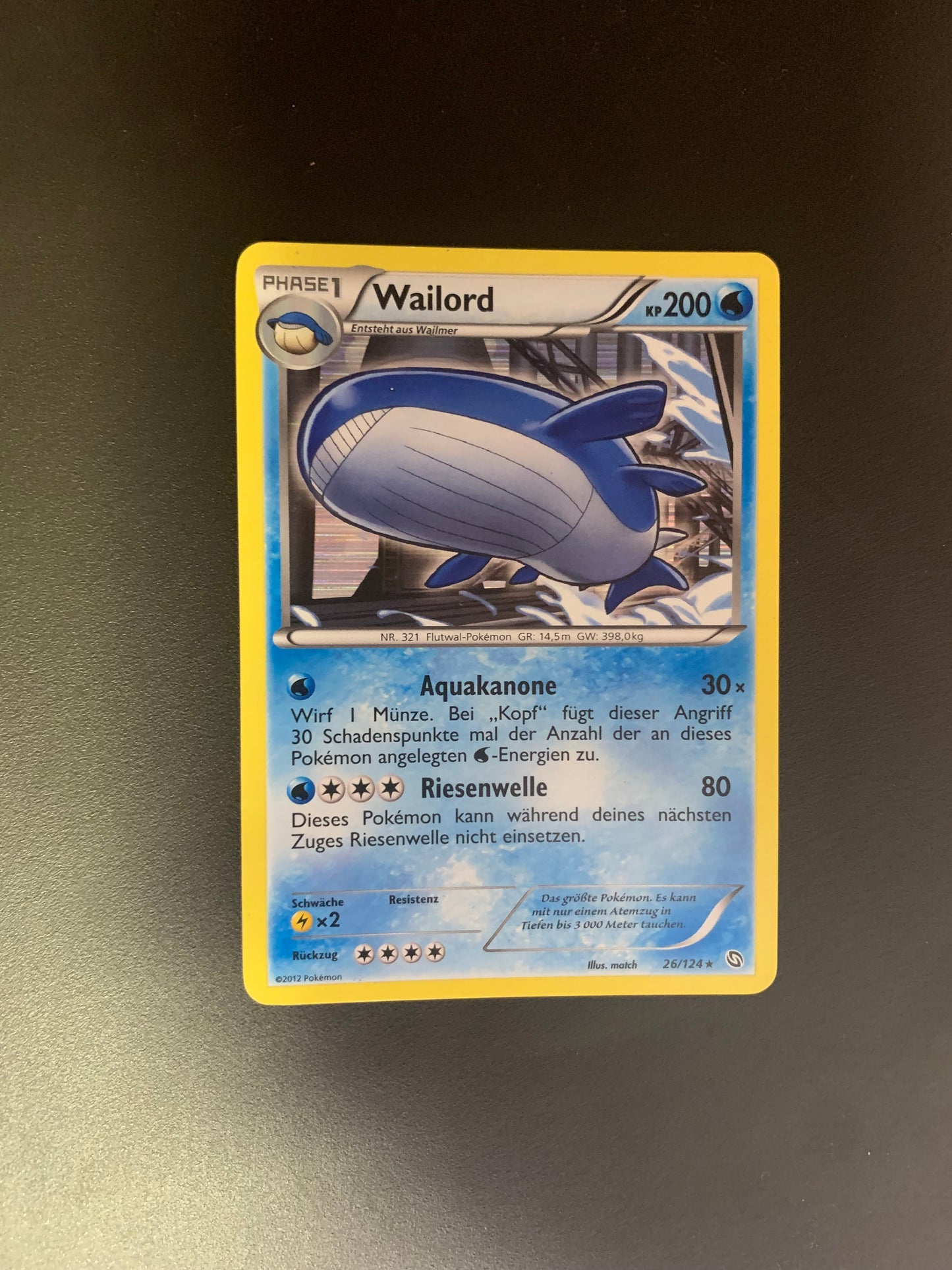 Pokemon Karte Holo Wailord 26/124 Deutsch