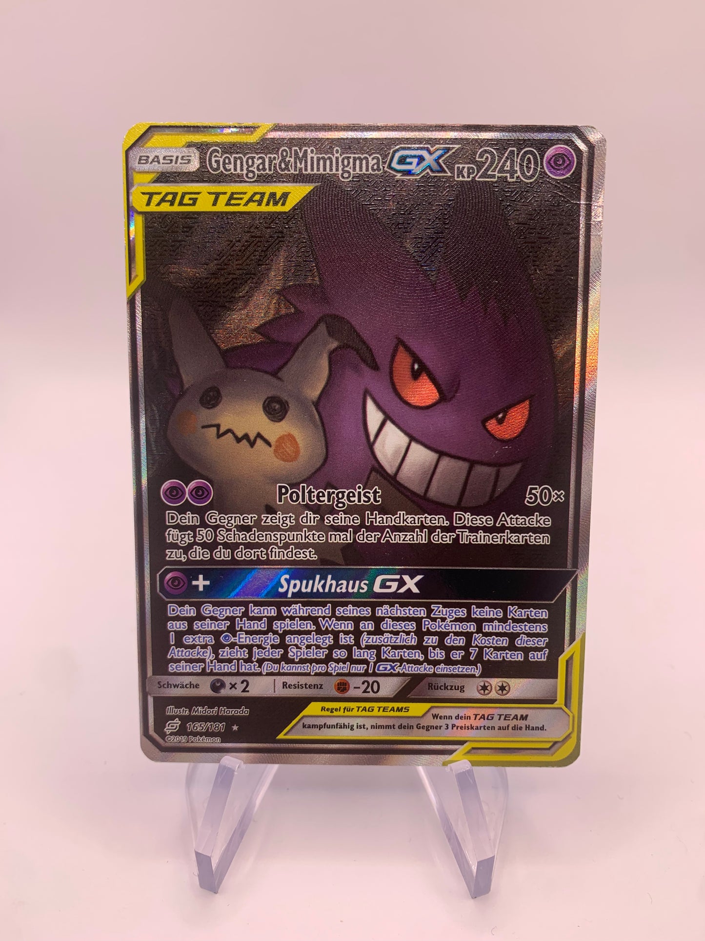 Pokemon Karte Gx Tag Team Alt-Art Gengar&Mimigma 165/181 Deutsch