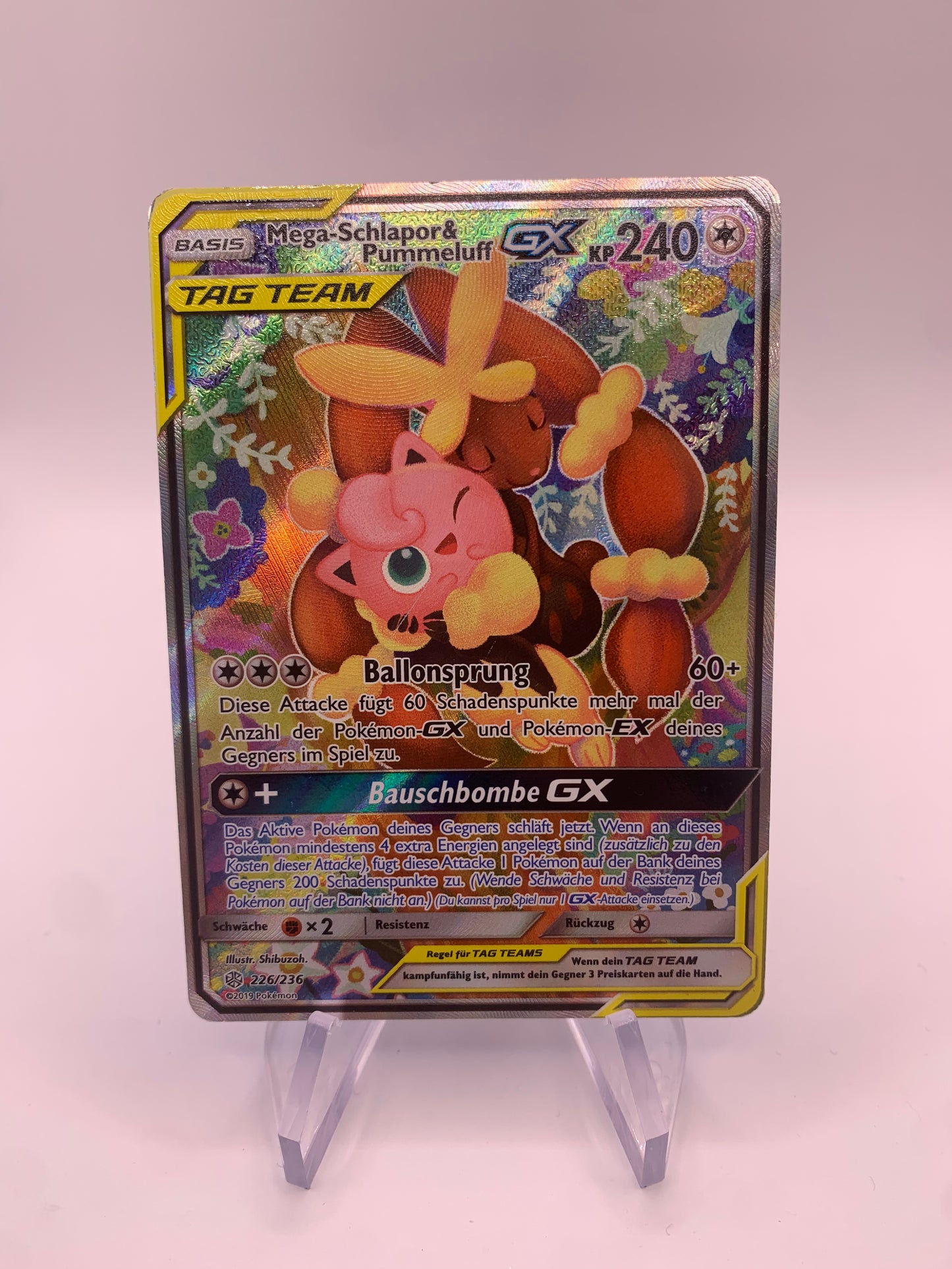 Pokemon Karte Gx Tag Team Alt-Art Mega-Schlapor & Pummeluff 226/236 Deutsch