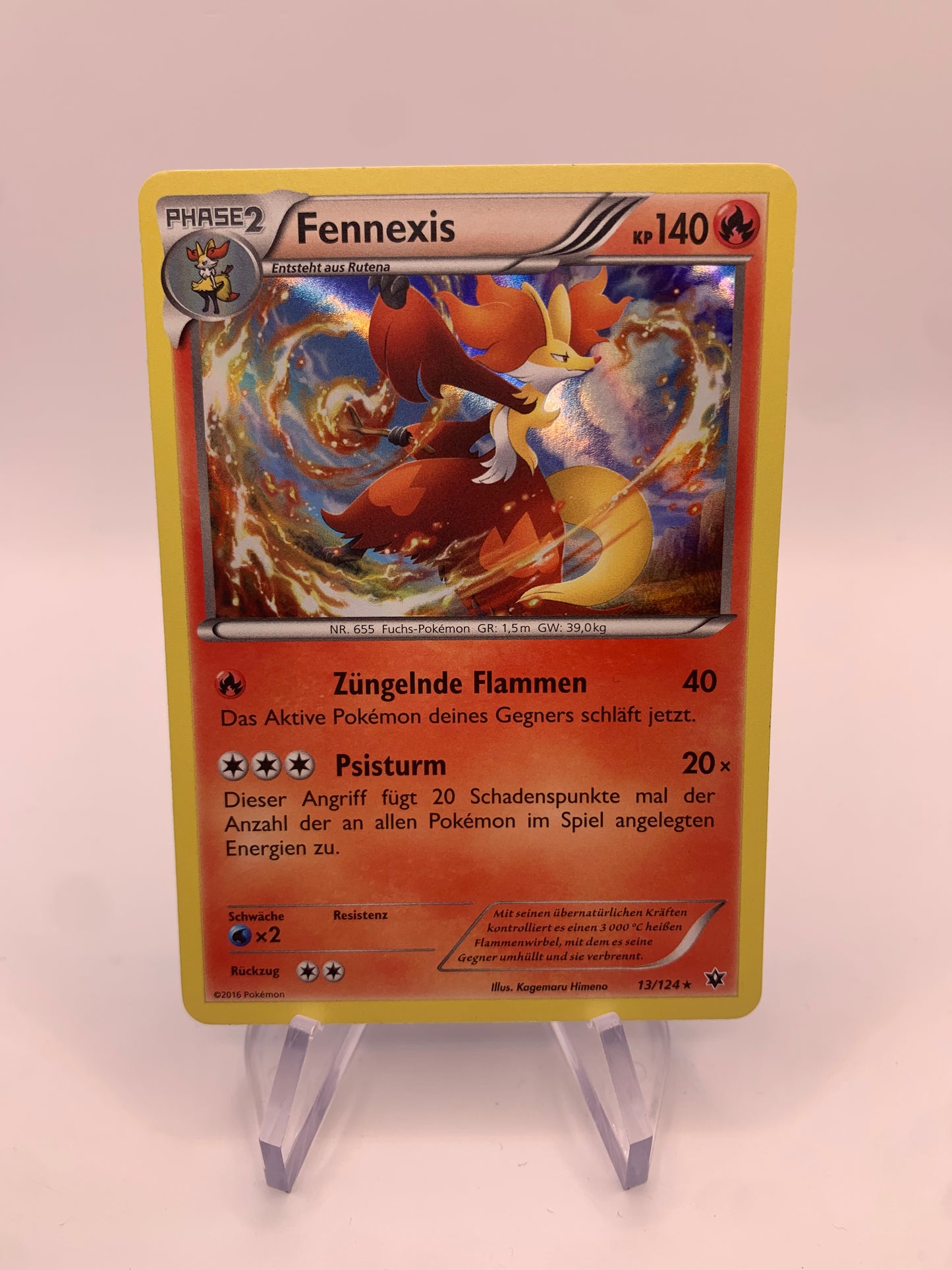 Pokemon Karte Holo Fennexis 13/124 Deutsch