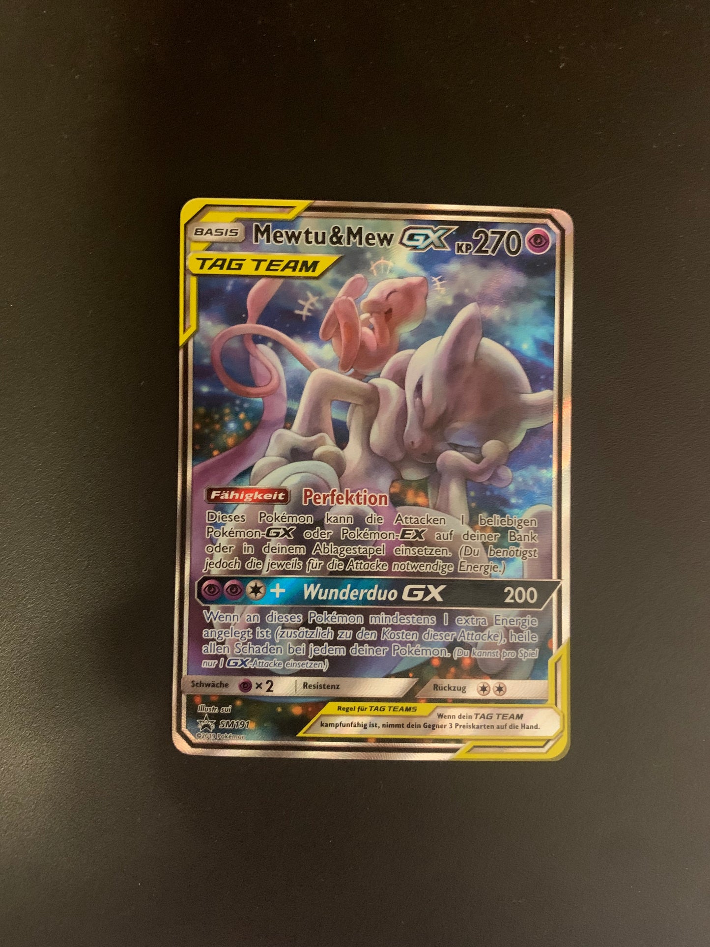 Pokemon Karte Tag Team Alt-Art Mewtu und Mew SM191 Deutsch