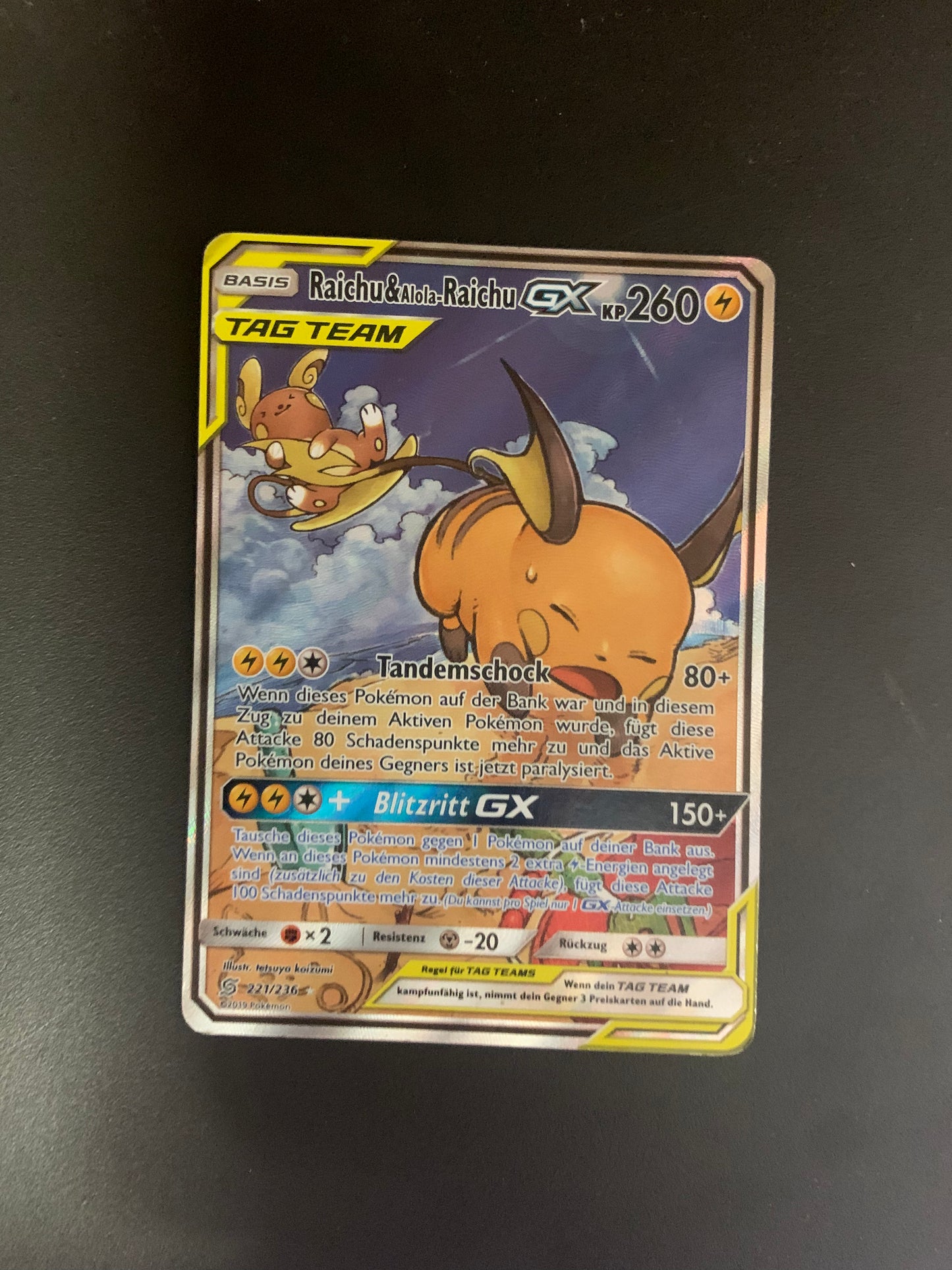 Pokemon Karte Alt-Art Tag Team Raichu und Alola Raichu 221/236 Deutsch