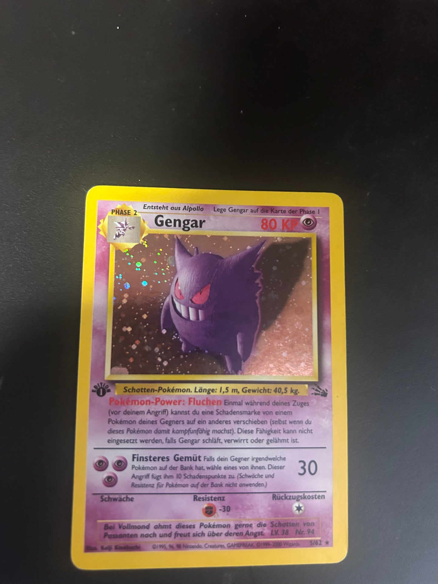 Pokemon Karte Holo 1.Edition Gengar 5/62 Deutsch