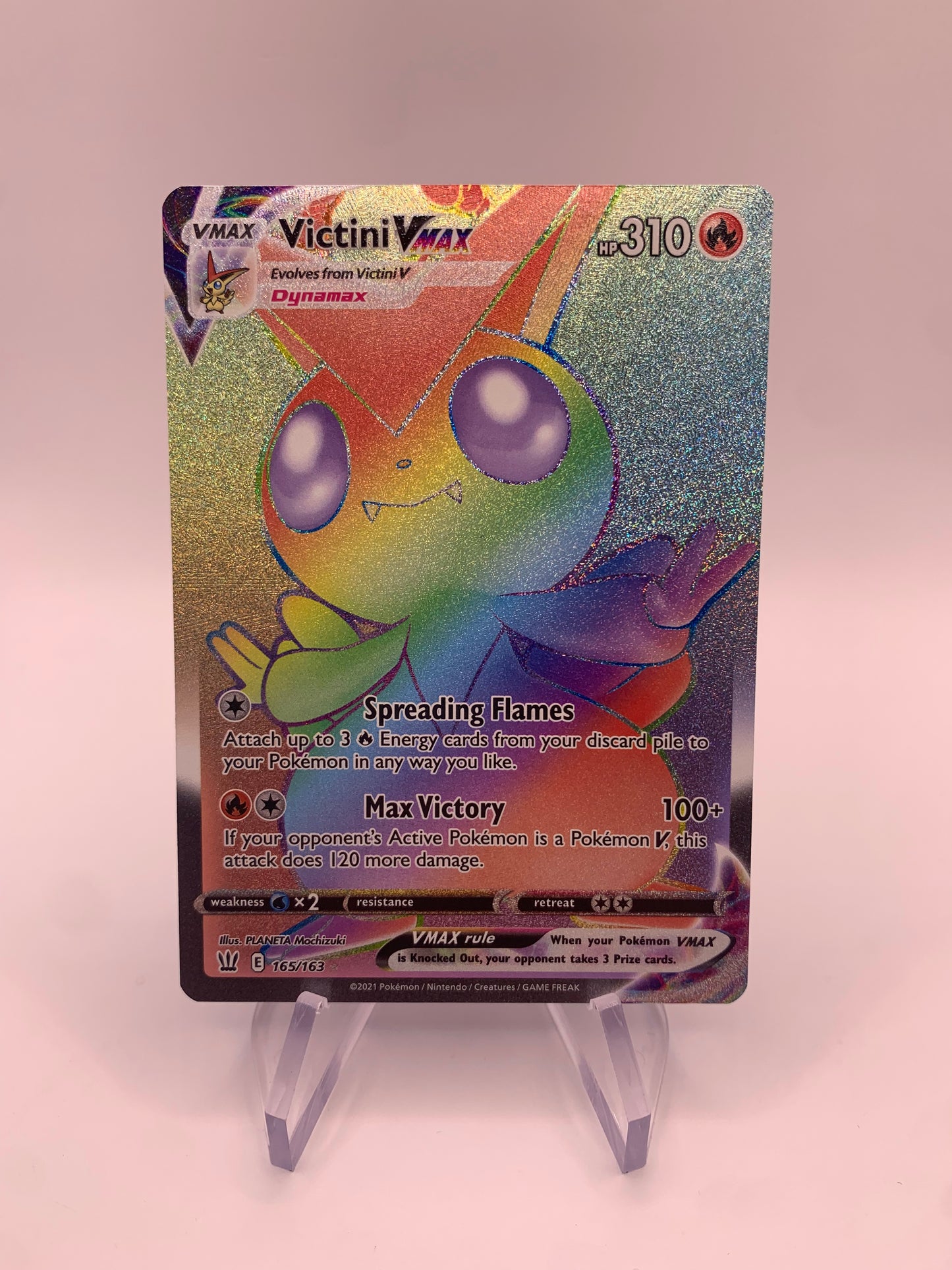 Pokémon Card Vmax Rainbow Victini 165/163 English