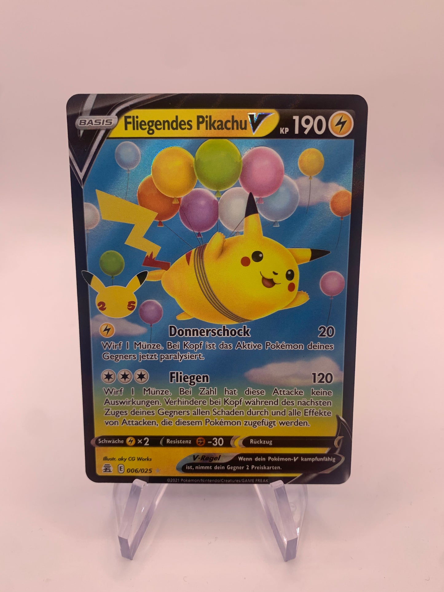 Pokemon Karte V Fliegendes Pikachu 6/25 Deutsch