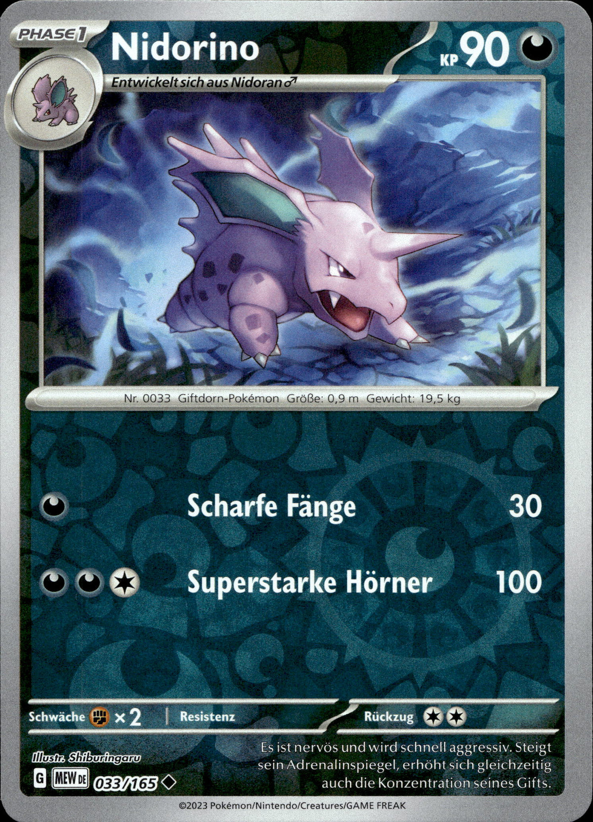 Nidorino 33/165 Reverse Holo Deutsch – Vorderseite
