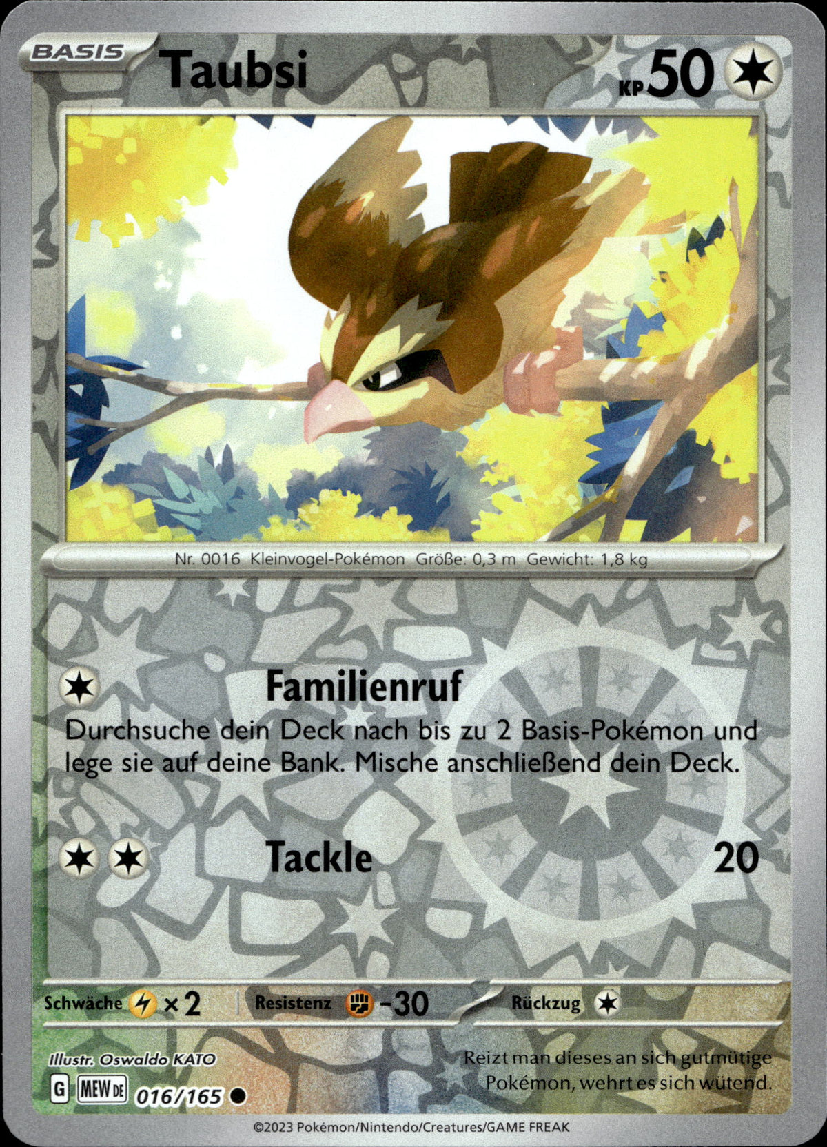 Taubsi 16/165 Reverse Holo Deutsch – Vorderseite