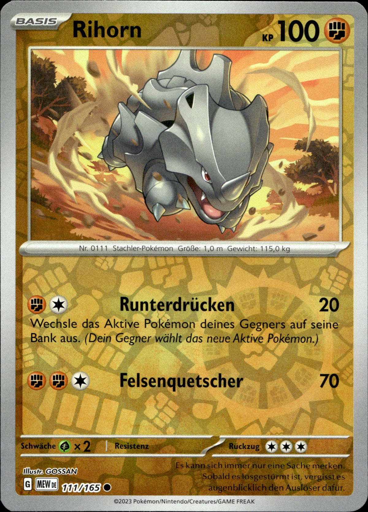 Rihorn 111/165 Reverse Holo Deutsch – Vorderseite