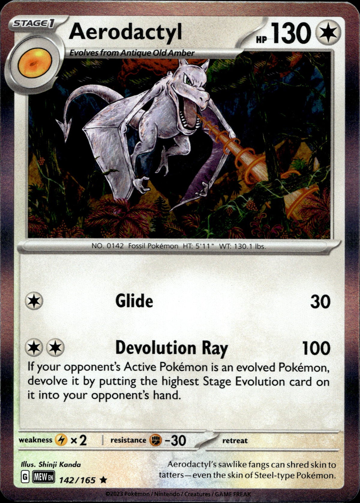 Aerodactyl 142/165 Holo Englisch – Vorderseite