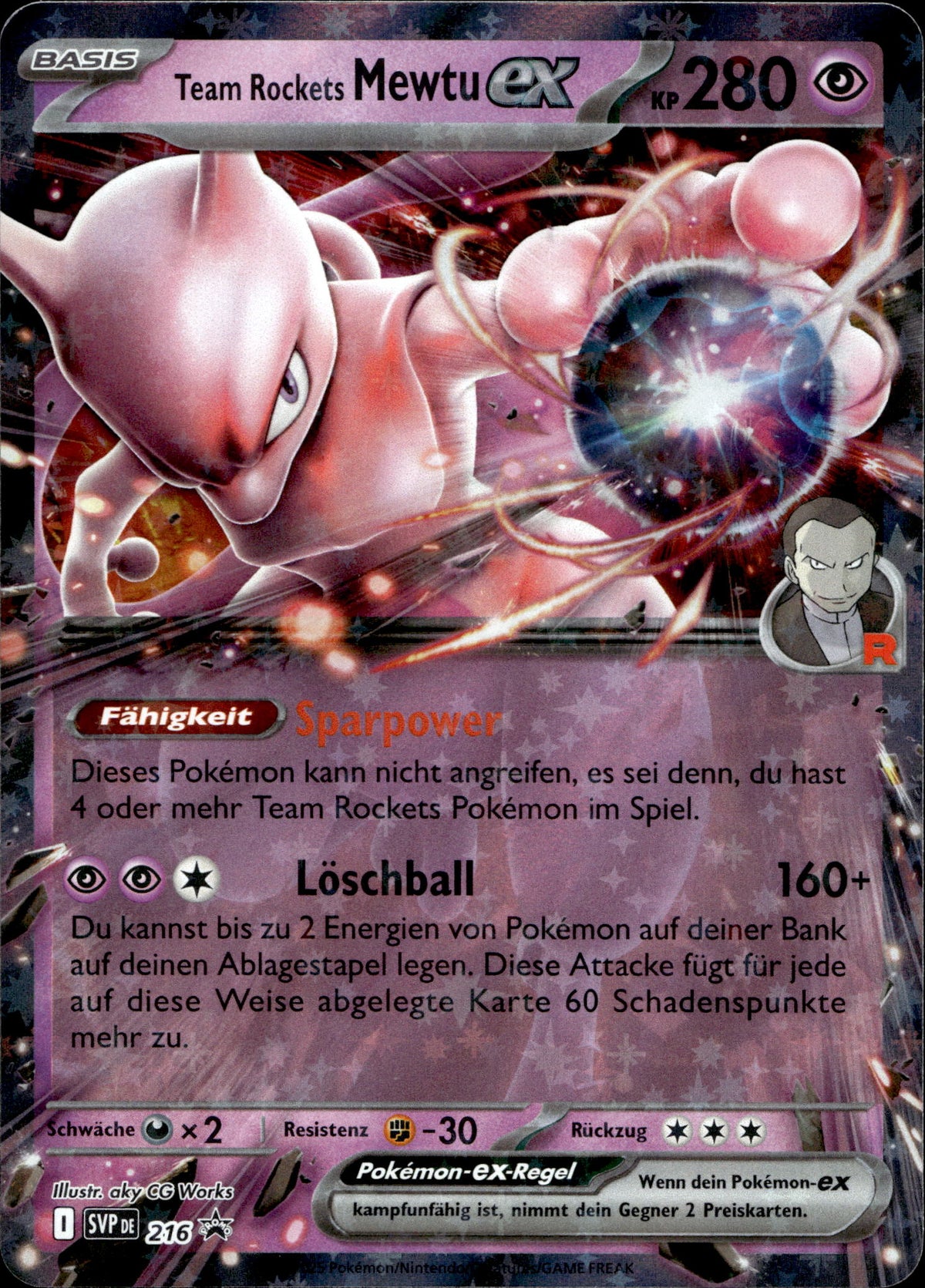 Team Rockets Mewtu ex 216 Deutsch – Vorderseite