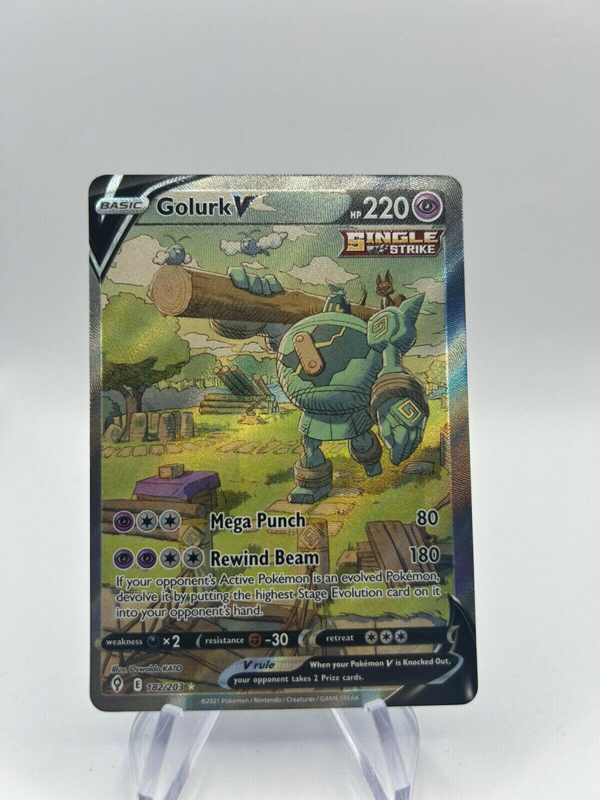 Pokemon Card Golurk V 182/203 Evolving Skies Ultra Rare English Old Art